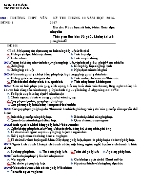 Đề kiểm tra tháng 10 Giáo dục công dân lớp 12 - Năm học 2016-2017 - Trường THPT Yên Dũng 1